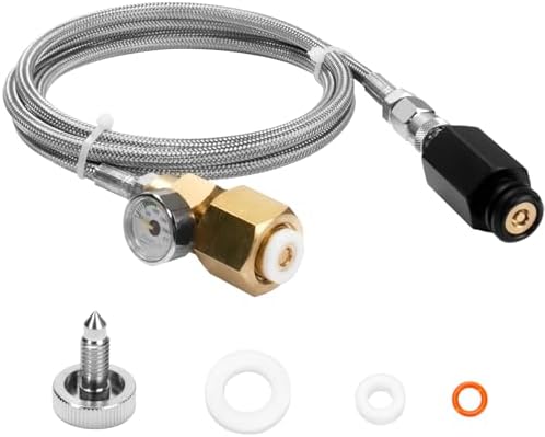 Soda Machine Co2 Adapter for Fizzi One Touch Jet Ninja Thirsti Soda Water Machine, CGA320 to TR21-4 Soda Maker 60inch Stainless Steel Hose Adapter (with Pressure Gauge）