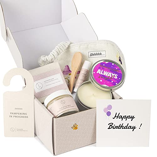 Lizush Luxury 6-Piece Lavender Spa Kit for Women - Relaxation Spa Gift Basket, Self-Care Care Package for Wife - Happy Birthday