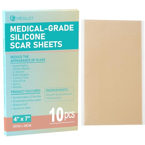 Silicone Scar Sheets, Large 10Pcs 4” x 7” Each, Medical Silicone Tape for Scar Treatment, Scar Patches for C-Section, Keloid Bump, Stretch Marks, Burn, Acne, Surgical Scar Removal