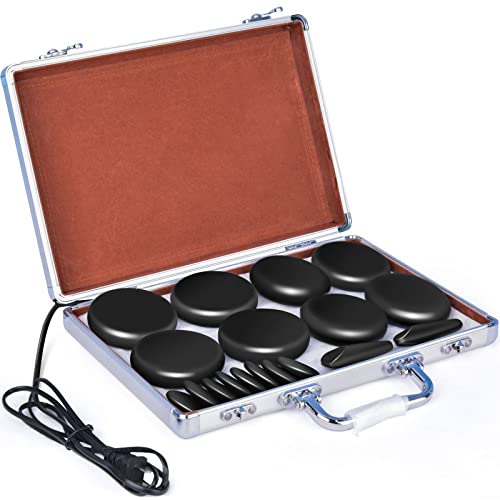 Tiskgg 18Pcs Massage Stones Set, Hot Stones with Warmer, 4 Sizes, Hot Stone for Professional or Home spa/Relaxing