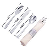 N9R 75 Pack Pre Rolled Silver Plastic Cutlery Set, Wrapped Plastic Silverware Set with 75 Forks, 75 Knives, 75 Spoons and 75 Napkins, Disposable Cutlery Set for Party and Wedding