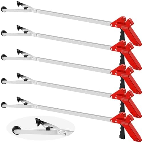 Sabary 5 Pack Suction Cup Reacher Grabber Heavy Trash Picker Grabber Tool, Long Handy Aids Nonslip Claw Reach Tool for Elderly Pick up Stick Arm Extension Litter Picker (Red)