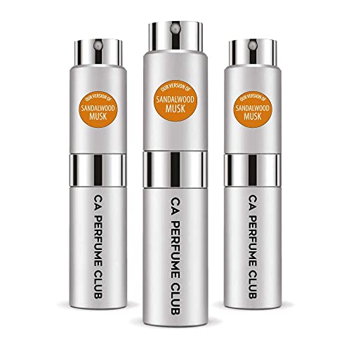 CA Perfume Impression of Emra Sandalwood Musk For Women & Men Fragrance Concentrated Long Lasting Eau de Parfum Spray Refillable Glass Atomizer Bottle 0.27 Fl Oz-X3