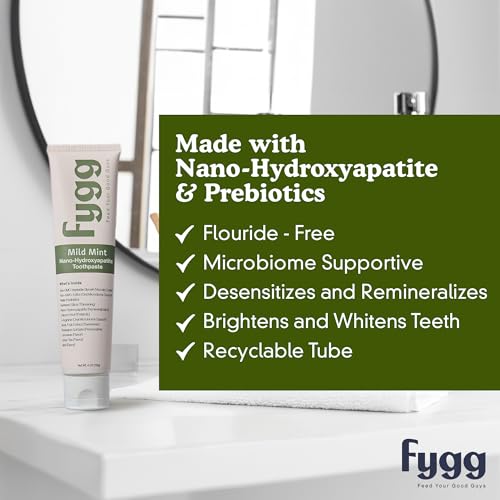 Fygg Fluoride Free Toothpaste, Nano Hydroxyapatite (Mild Mint) | Dentist Recommended - for Remineralizing, Whitening, & Sensitive Teeth - Premium Tooth Paste for Adults & Kids Oral Care (4oz)