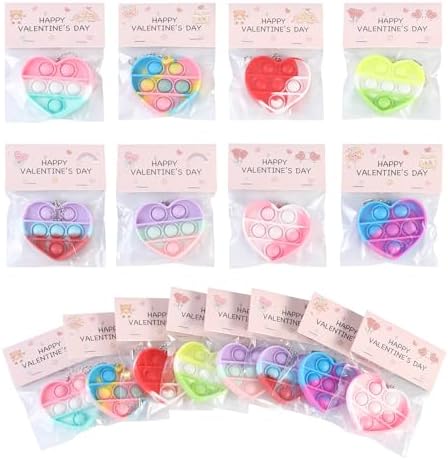 32Pcs Heart Shape Pop Fidget Toy with Card for Kids, School Classroom Exchange Kit for Kids, Party Favor Supplies for Kids