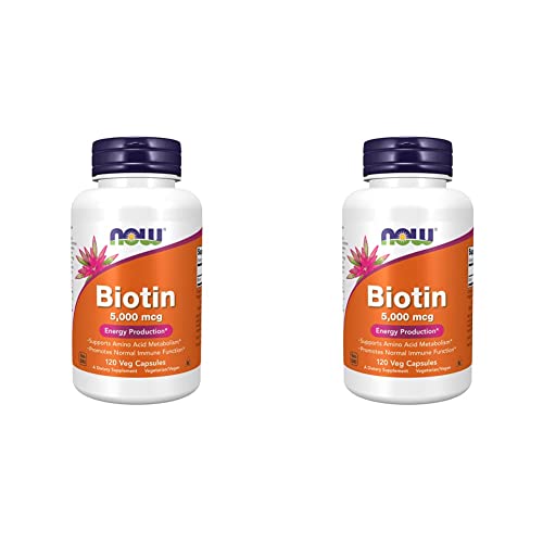 NOW Supplements, Biotin 5,000 mcg, Amino Acid Metabolism*, Energy Production*, 120 Veg Capsules (Pack of 2)