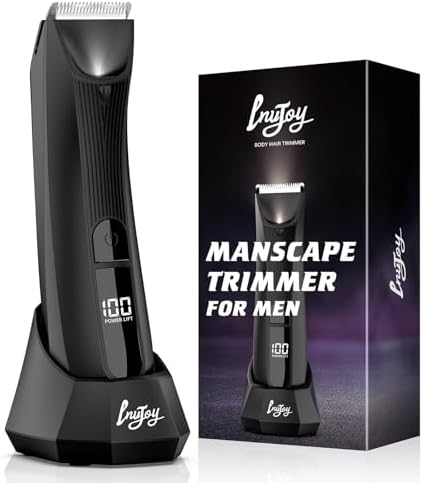 INVJOY Manscape Body & Pubic Hair Trimmer for Men w/Light - No Nick, No Cut, Ball Trimmer Men - No Razor Burn Groin, Body Groomer Shaver, IPX7 Waterproof Electric Razor w/Recharge Dock, Gift for Men