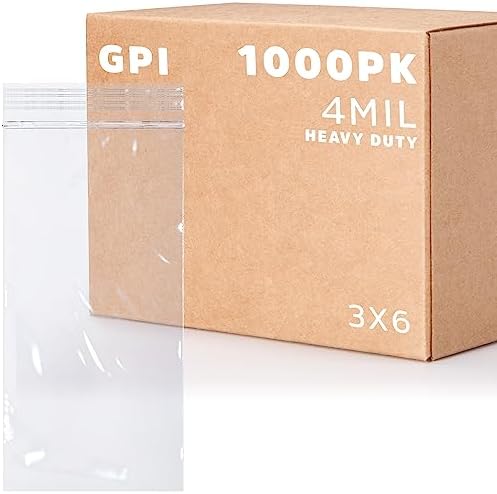 GPI - 1000 Count 3" X 6" Zip Bags, Heavy-Duty 4 Mil Thick, Clear Reclosable Zipper Poly Baggies with Resealable Zip Top Lock for Storage, Packaging, Food, Nuts, Bolts & Screws