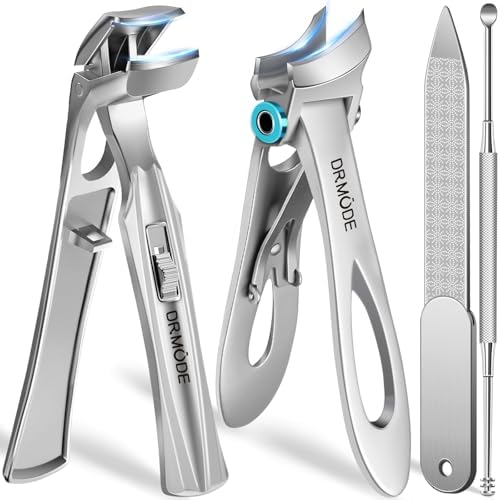 Slanted Toenail Clippers for Seniors Thick Toenails, Angled Head Large Nail Clippers for Men Thick Ingrown Nails with Wide Opening, Nail Cutter with Catcher -Silver