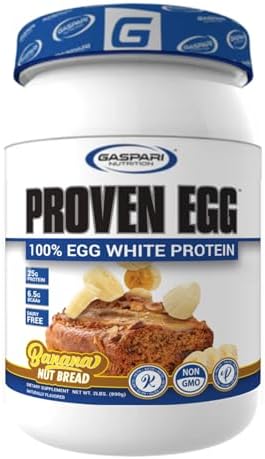 Gaspari Nutrition Proven Egg, 100% Egg White Protein, 25g Protein, Keto Friendly, Dairy and Lactose Free, Soy Free (2 lbs, Banana Nut Bread)