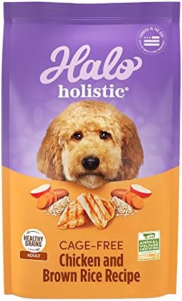 Halo Holistic Dog Food Cage Free Chicken & Brown Rice Formula, Healthy Grains Dry Dog Food, Complete Digestive Health, Kibble for Adult Dogs, 10 lb Bag