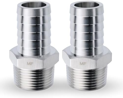 MAACFLOW Stainless Steel 1" Male NPT to 1" Hose ID Barb Barbed Hose Fitting Adaptor Connector (Pack of 2)