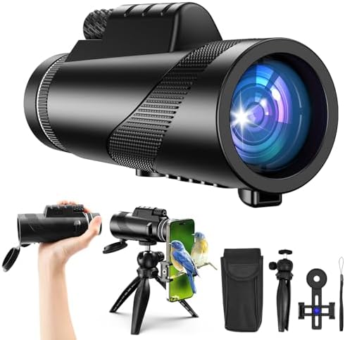 Criacr Monocular Telescope, 80x100 High Power Monocular Telescope for Stargazing, Monocular with Tripod and Smartphone Adapter, High Definition Monocular for Hiking Hunting