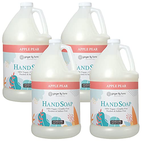 Ginger Lily Farms Botanicals All-Purpose Liquid Hand Soap Refill, 100% Vegan & Cruelty-Free, Apple Pear Scent, 1 Gallon (Pack of 4)