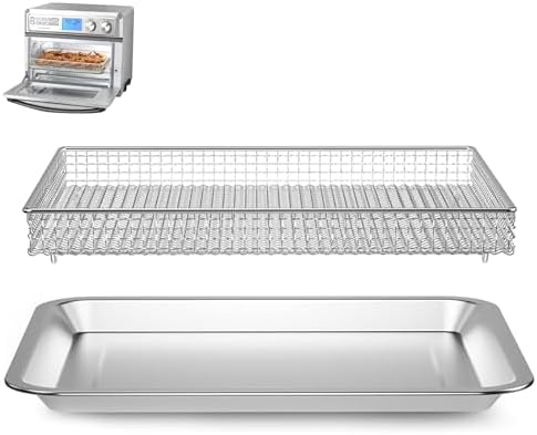 Stainless Steel Baking Tray Pan and Air Fryer Basket Compatible with Cuisinart Airfryer TOA-60 and TOA-65 - Cooking and Baking for Convection Toaster Oven
