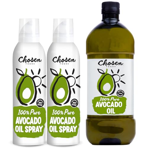Chosen Foods 100% Pure Avocado Oil 1.75lt Bottle + 13.5oz Spray 2-Pack, Keto and Paleo Diet Friendly, Kosher Cooking Spray for Baking, High-Heat Cooking and Frying