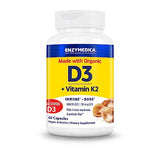 Enzymedica Organic Vitamin D3 +K2, 60 Count