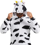 QUCH Adult Onesie Costume-Unisex Animal Onesies for Adults Halloween Costume, Halloween Onesie Adult Onesie Pajamas for Women Cow L