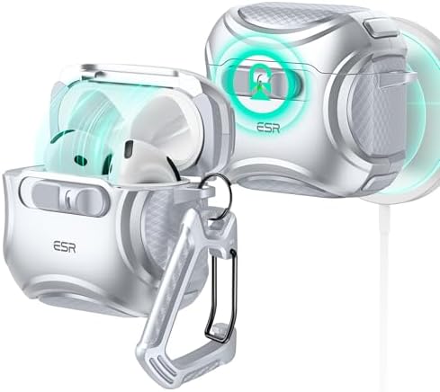 ESR for AirPods 4 Case (HaloLock), Compatible with AirPods 4 Generation Case (2024) (USB-C), Compatible with MagSafe, Drop-Proof Lock, Easy Open, Cyber Series, Grey