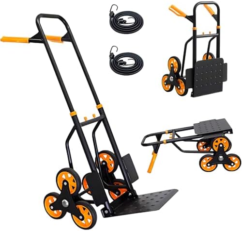 Stair Climber Hand Truck Dolly,Heavy Duty Stair Climbing Cart 440 Lbs Capacity,2 in 1 Dolly Cart with Telescoping Handle,12.2" X 11.6" Nose Plate and 6 Rubber Wheels for Moving
