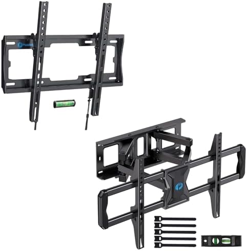 Pipishell UL Listed Tilt TV Wall Mount Bracket Low Profile for Most 23-55 Inch LED LCD OLED 4K Flat Curved TVs & Pipishell Full-Motion TV Wall Mount for Most 37–75 Inch TVs