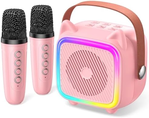 SXH Mini Karaoke Machine for Kids Portable Karaoke Machine with 2 Bluetooth Wireless Microphones,Easter Birthday Gifts Toys for Girls Ages 3, 4, 5, 6, 7, 8, 9,10,11,12+ Years Old (Pink 2 Mics)