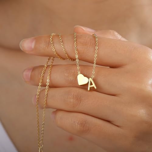 Turandoss Heart Initial Necklace for Women, 18K Real Gold Plated Heart Initial A Necklace Dainty Heart Necklaces Tiny Gold Initial Necklaces Birthday Gifts for Women Jewelry Christmas Gifts for Women