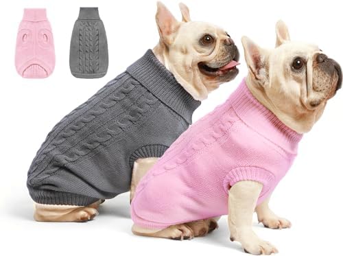 2 Pack Dog Sweaters for Small Dogs - Puppy Medium Warm Clothes in Winter, Turtleneck Pullover Design for Boy Girl Pet, Doggie, Cat, Kitten Chihuahua Bulldog Pug Beagles (XS, Grey, Pink)