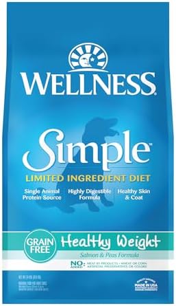 Wellness Natural Pet Food Simple Natural Limited-Ingredient Grain-Free Dry Dog Food, Easy to Digest for Sensitive Stomachs, Supports Skin & Coat (Healthy Weight, Salmon and Peas, 24-Pound Bag)