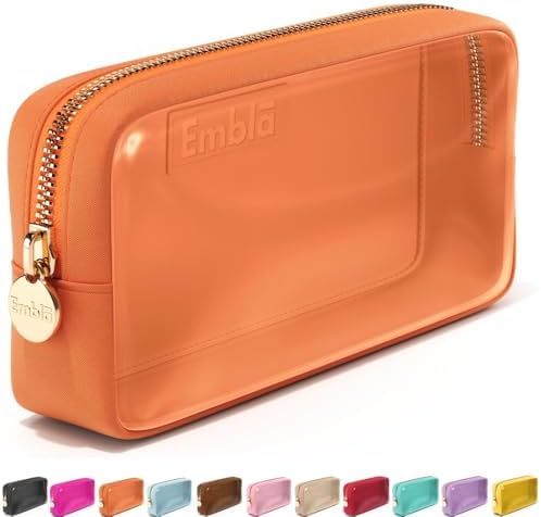 Embla Clear Cosmetic Bag Makeup Case, Clear Zipper Make Up Pouch and Toiletry Travel Tote, Cute Skincare Pouches for Women Girls, Preppy Purse Cosmetic Organizer, Mini Small Makeup Bags, Peach