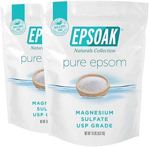 Epsoak Epsom Salt 38 lb. Magnesium Sulfate USP. (Qty. 2 x 19lb. Bags) Resealable Epsom Salt Bulk Bags Unscented, Made in The USA, Cruelty-Free Certified