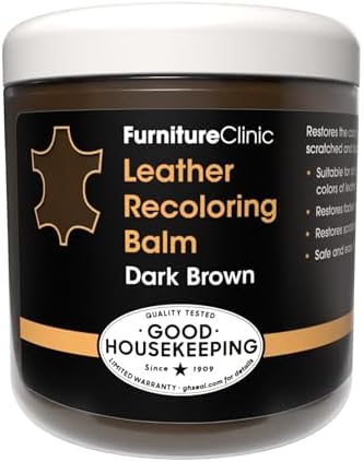 The Original Leather Recoloring Balm by Furniture Clinic - Dark Brown Leather Dye for Furniture, Couches & Car Seats - Restore Scratched, Faded, & Damaged Surfaces