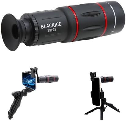BLACKICE 18X25 Monocular Telescope, Monocular Telescope Smartphone for Adult with BAK4 Prism, Lightweight Monocular with Smartphone Adapter Suitable for Watching Sports, Fishing, Bird Watching