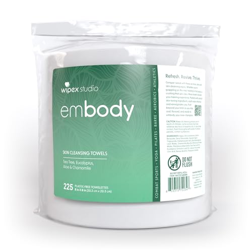 Wipex Embody Sport Body Wipes 225ct Bucket Refill Roll Bag for Dispensers, Tea Tree Wipes Body, Eucalyptus, Aloe & Chamomile for Yoga Studios, Gyms, Fitness & Sports Centers and Spas