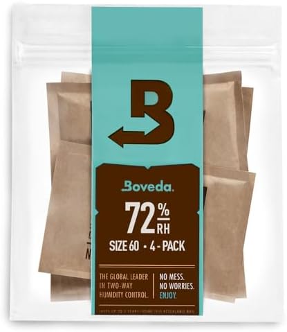 Boveda 72% Two-Way Humidity Control Packs For Wood Humidifier Boxes – Size 60 – 4 Pack – Moisture Absorbers – Humidifier Packs – Hydration Packets in Resealable Bag