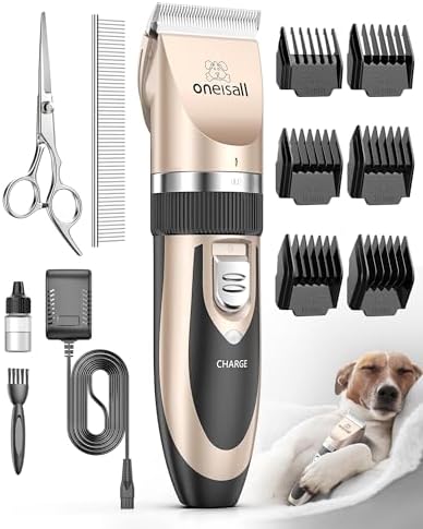 oneisall Dog Shaver Clippers Low Noise Rechargeable Cordless Electric Quiet Hair Clippers Set for Dogs Cats Pets