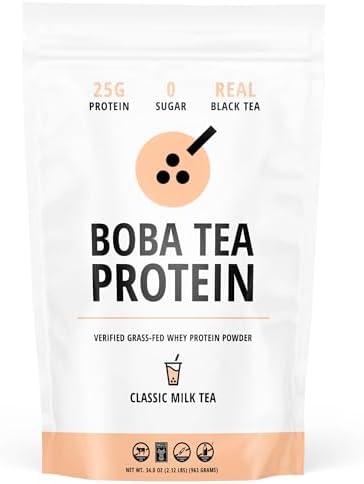 Boba Tea Protein Classic Milk Tea | 25g Grass-Fed Whey Protein Isolate Powder | Gluten-Free & Soy-Free Bubble Tea Protein Drink | Real Ingredients & Lactose-Free Protein Drink | 25 Servings