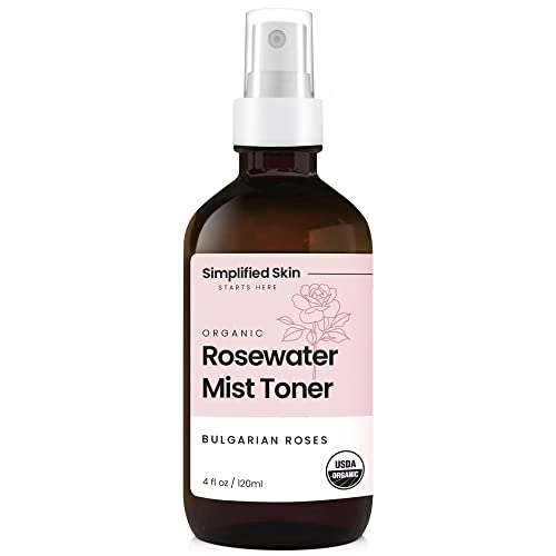 Organic Rose Water Spray for Face, Hair, & Body - Soothing, Refreshing, & Hydrating - Rosewater Mist Toner - Alcohol-Free Face Mist - Rose Water for Hair - Facial Spray - 4 Fl Oz by Simplified Skin