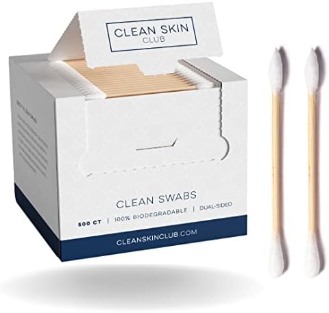 Clean Skin Club Clean Swabs | 6 Pack Total 3000 Count | One Pointed Tip | Biodegradable + Organic Cotton & Bamboo | Makeup & Nail Polish Touch-ups | Chlorine-Free & Hypoallergenic