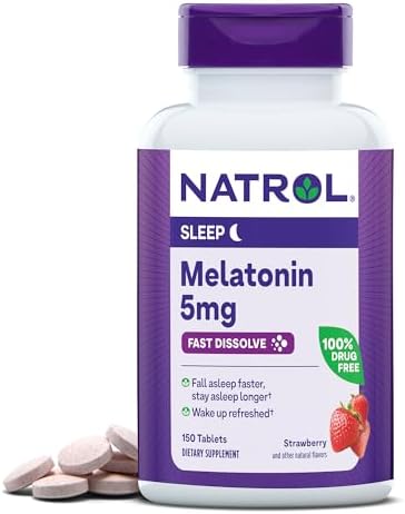 Natrol Fast Dissolve Melatonin 5 mg, Melatonin Supplements for Restful Sleep, Sleep Support for Adults, 150 Strawberry-Flavored Melatonin Tablets, Up to a 150 Day Supply