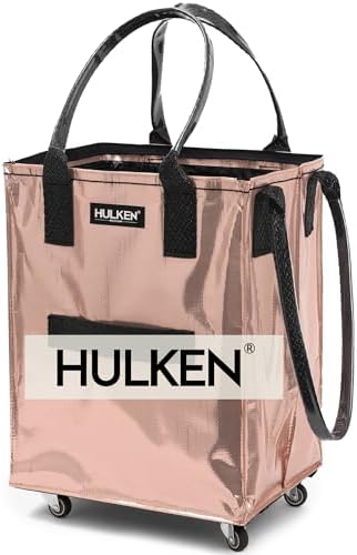 (Medium, Rose Gold) Reusable Grocery Bag On Wheels, Shopping Trolley, Rolling Tote, Zipper Closure, Lightweight, Carries Up to 66 lb, Folds Flat, Unbreakable Handles