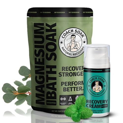 Coach Soak Recovery Bath Soak Eucalyptus Tea Tree and Magnesium Lotion with MSM Cooling Menthol Bundle