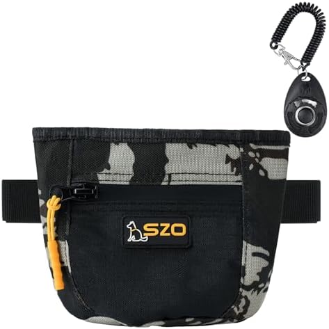 SZO Dog Treat Pouch with Pet Training Clicker, Dog Training Treat Pouch with Waist Belt Clip, Magnetic Closure, Hands-Free Training - Camo