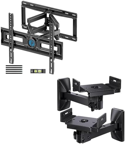 Pipishell TV Wall Mount for 26-65 inch TVs up to 99 lbs, Max VESA 400x400mm, Fits 12″/16″ Wood Studs, PIMF4, Speaker Wall Mounts up to 50 lbs, 1 Pair, PISM03