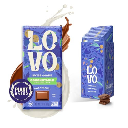 LOVO Coconutmilk Chocolate Bar, 100% Plant-Based Dairy-Alternative Milk Chocolate, Creamy and Delectable Vegan Milk Chocolate Made With Coconutmilk, Gluten-Free, Swiss-made, RFA Certified, 2.82 oz (Pack of 8)