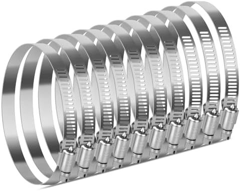 10 Inch Hose Clamps 10 Pack Stainless Steel Large Hose Clamp Adjustable, Worm Gear, Metal Dryer Hose Clamps Duct Clamps