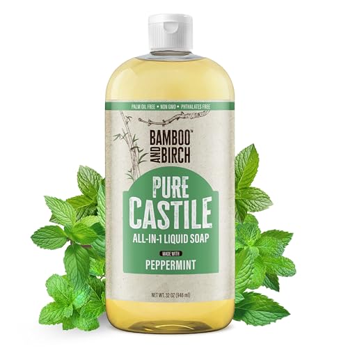 Pure Castile Soap Liquid Organic, Certified Palm Oil Free Natural Soap, Peppermint, 32 oz