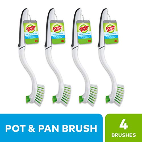 Scotch-Brite Pot and Pan Brush, Dish Brush for Cleaning Kitchen and Household, Dish Brushes Safe for Cookware and More, 4 Dish Brushes