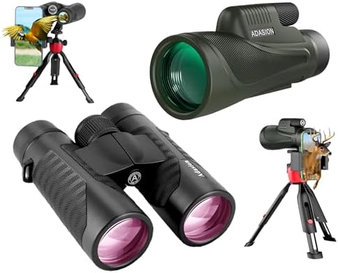12x42 HD Binocular(1pack) and 12x56 HD Monocular(1pack) with Universal Phone Adapter - High Power with Super Bright and Large for Bird Watching Hunting Outdoor Sports Travel