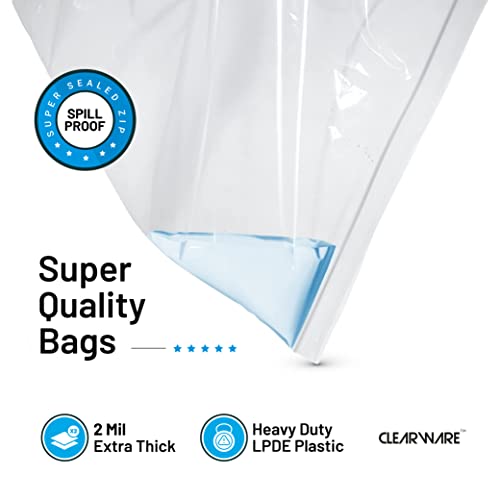 Clearware 50 Large Plastic Bags With Zipper Top - 5 Gallon Bags 18" x 24", Extra Large Storage Bags for Clothes, Travel, Moving, Large Reusable freezer bags, BPA-Free, 2-mil Thick Clear Plastic Bags